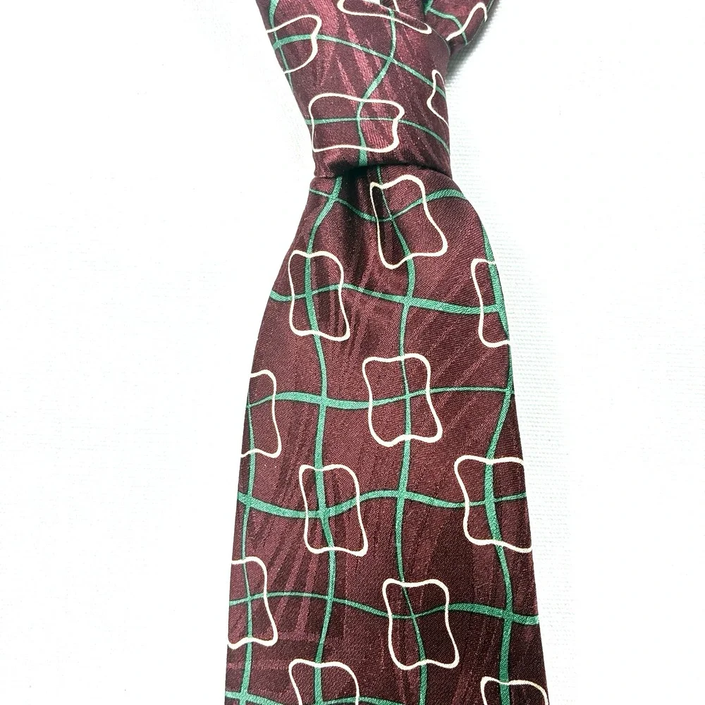 Polo Ralph Lauren Silk Tie Burgundy Abstract Art Print Hand Made USA